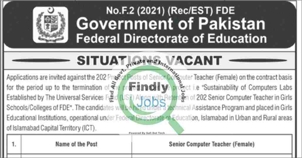 Federal Directorate of Education FDE Jobs March 2024