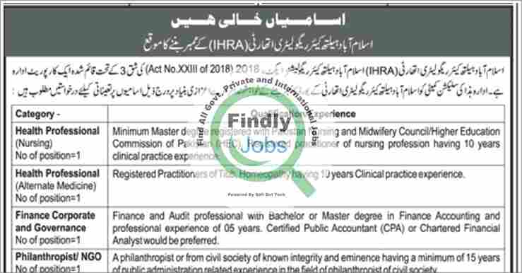 Islamabad Healthcare Regulatory Authority IHRA Jobs April 2024