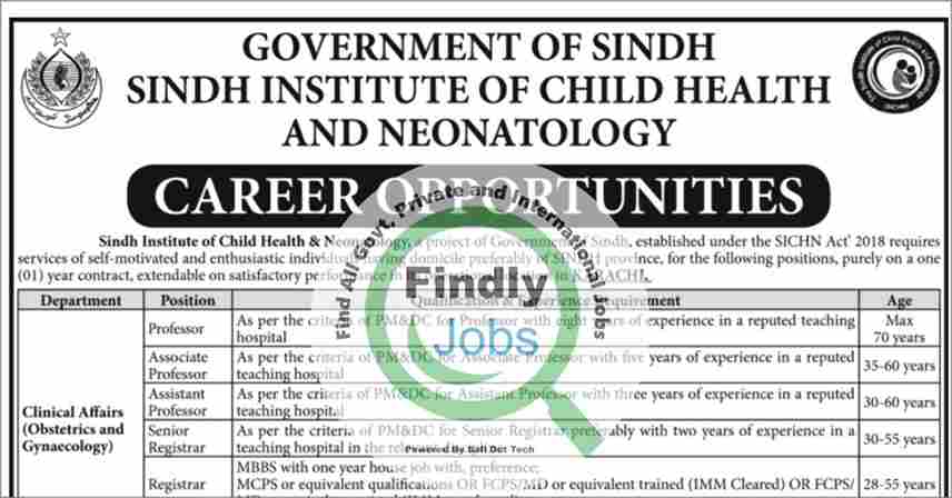 Sindh Institute of Child Health and Neonatology SICHN Jobs April 2024
