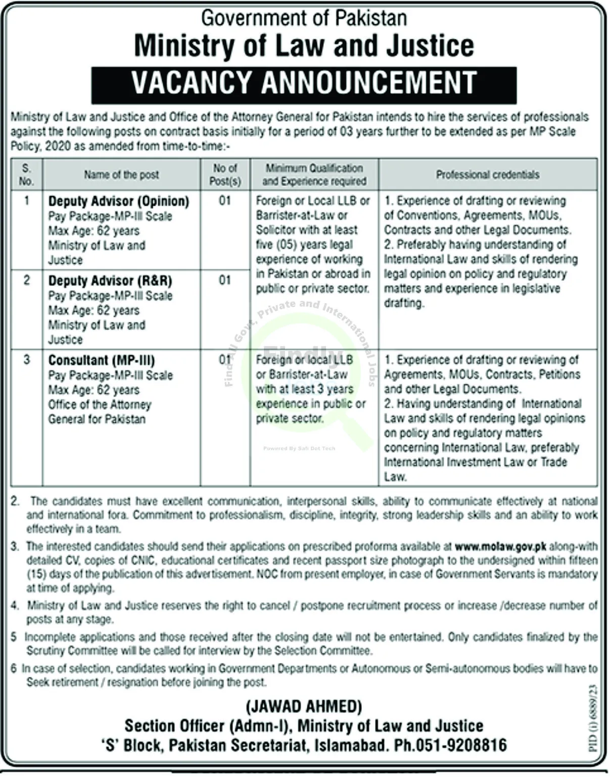 Latest Jobs Opportunities at the Ministry of Law & Justice (ML&J) in Pakistan 2024